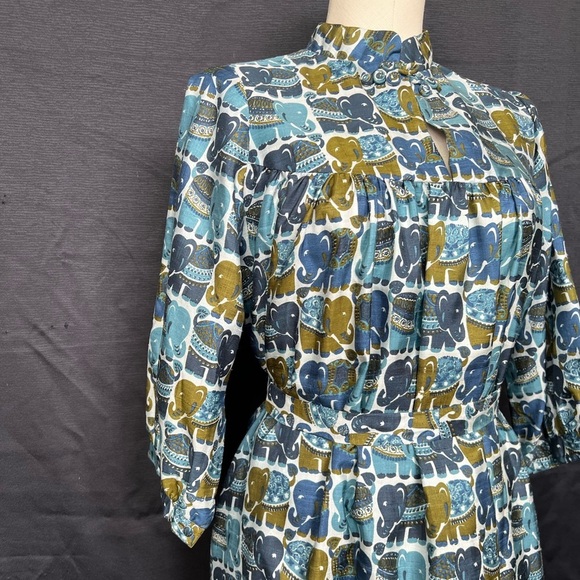 Vintage Betty Thai Silk Elephant Print Maxi Dress Belted - Picture 3 of 8